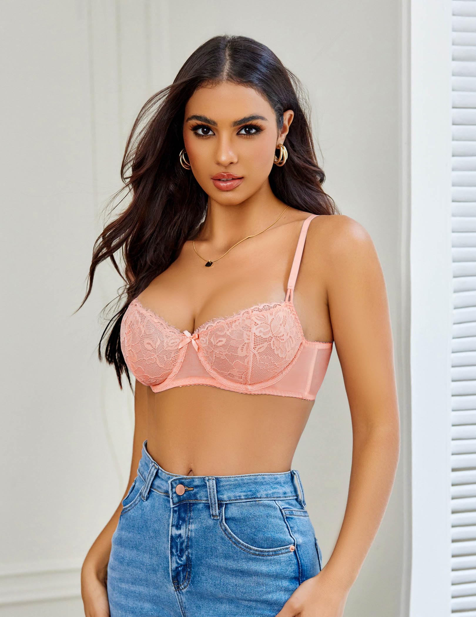 Avidlove Women's Sexy Lace Bra Sheer Balconette Underwire Unlined Everyday Bras Lingerie S-XXL Light Pink
