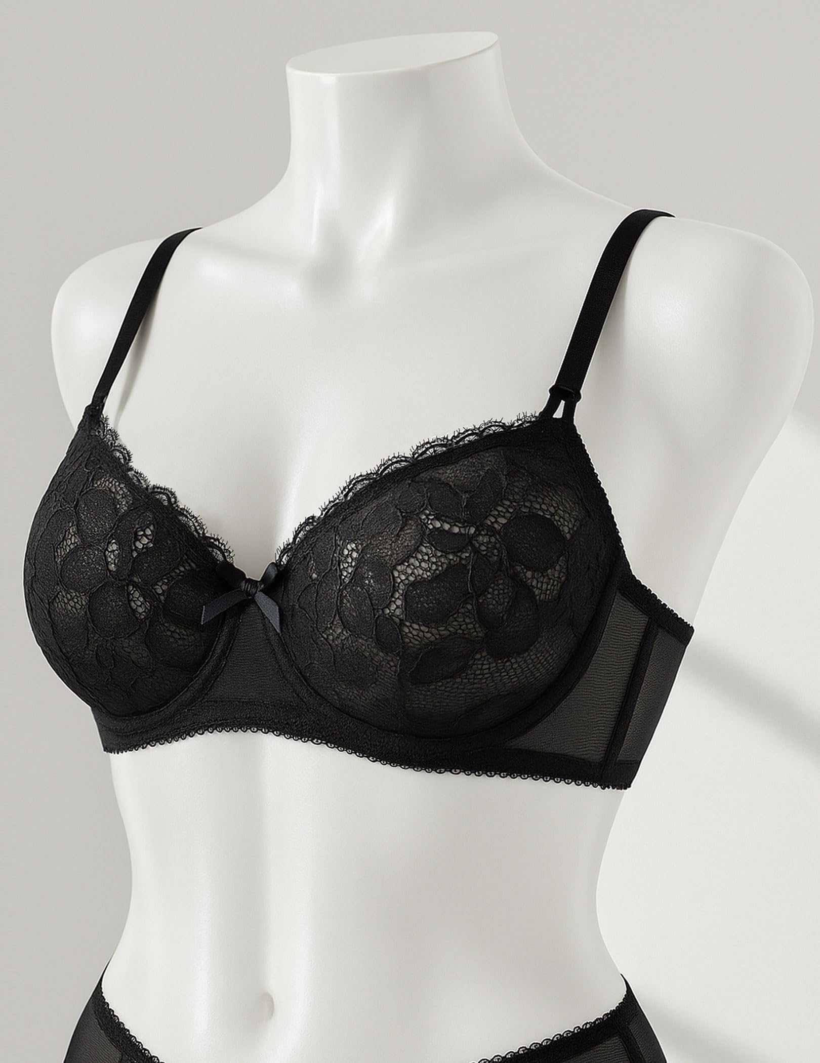 Avidlove Women's Sexy Lace Bra Sheer Balconette Underwire Unlined Everyday Bras Lingerie Black