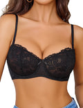Avidlove Women's Sexy Lace Bra Sheer Balconette Underwire Unlined Everyday Bras Lingerie Black